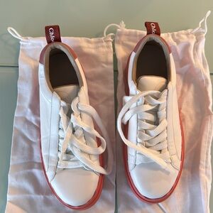 Like New Chloé White and Coral Lauren Sneakers - Size 36